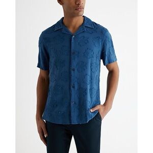 Express Textured Floral Rayon Short Sleeve Shirt XL